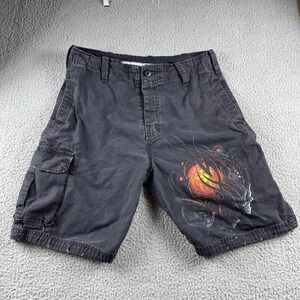 Spiral Direct Cargo Shorts Mens M Black Button Skull Skater y2k Goth Darkwear